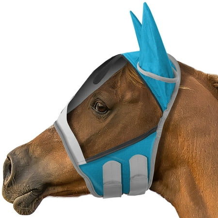SmithBuilt Horse Equine Fly Mask (Teal, Pony) with Ear Protection, Fine Mesh