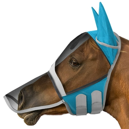 SmithBuilt Horse Equine Fly Mask (Teal, Pony) with Long Nose, Ear Protection, Fine Mesh