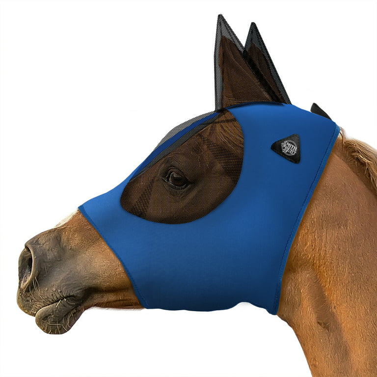 Horse Fly Mask w/ Ears, Blue - Breathable Mesh, UV Protection