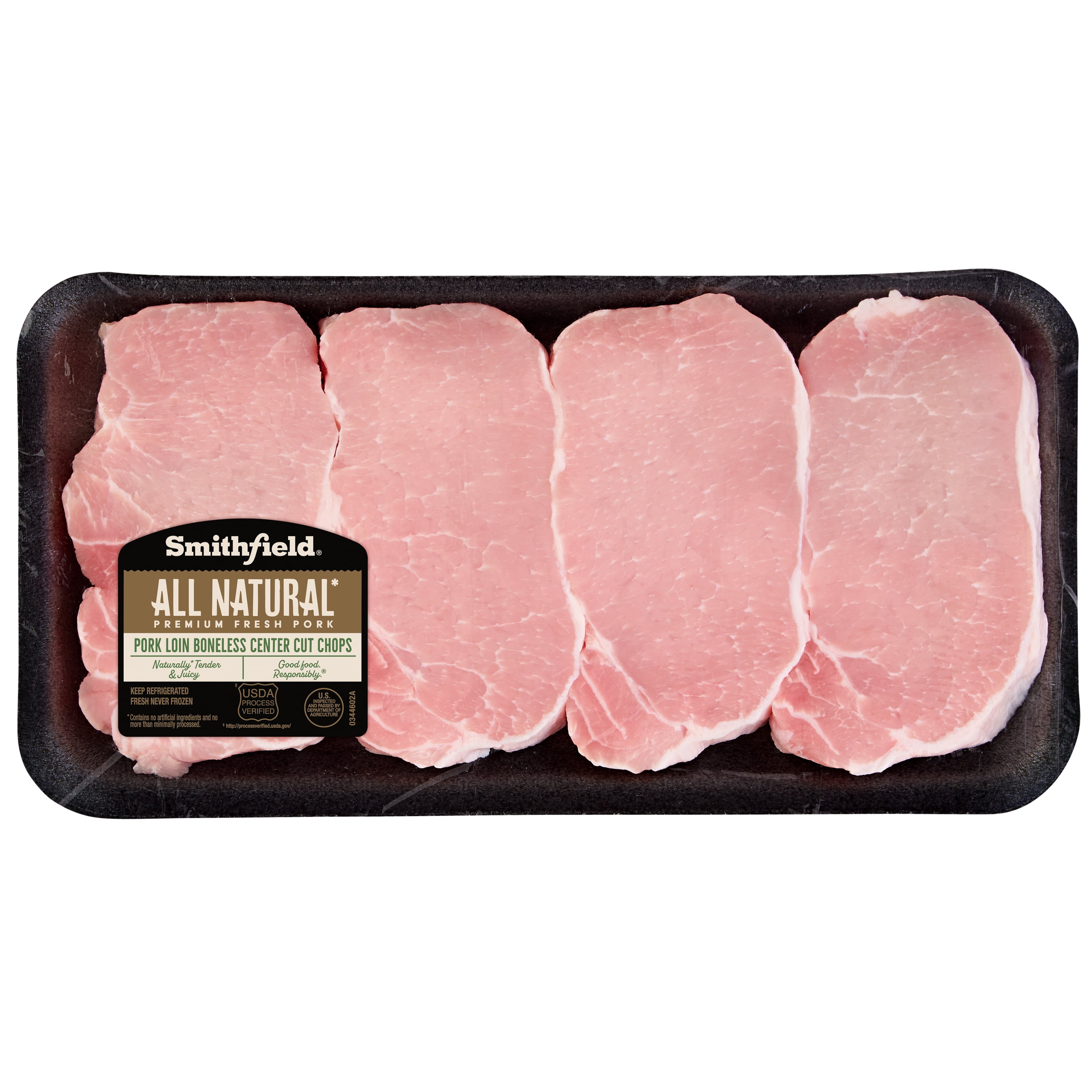 Smithfield All Natural Fresh Pork Chops, Boneless, 0.6 - 1.5 lb, 23 Grams of Protein per 4 oz Serving