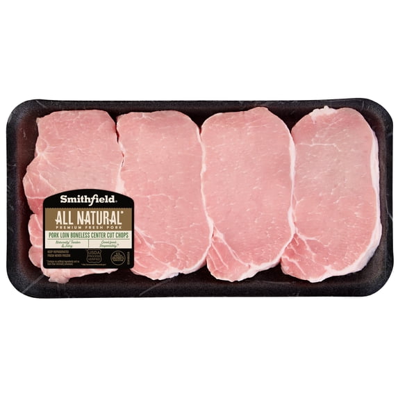 Smithfield All Natural Fresh Pork Chops, Boneless, 0.6 - 1.3 lb, 23 Grams of Protein per 4 oz Serving