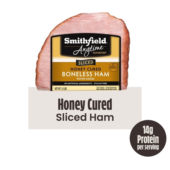 Smithfield Anytime Favorite Honey Spiral Cut Boneless Ham, 1.5 Pounds, 14g of Protein per Serving
