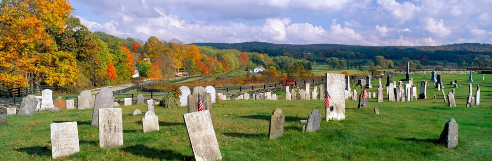Smithfield Cemetery and farms in autumn Smithfield New York Canvas Art - Panoramic Images (27 x 9)