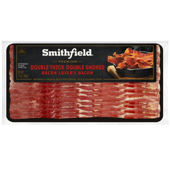Smithfield Double Thick Double Smoked Bacon, 12 oz, Refrigerated, Allergen Free