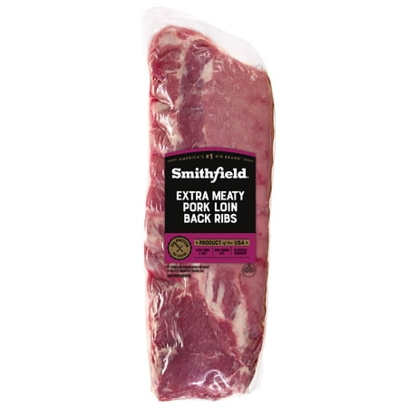 Smithfield Extra Meaty Fresh Pork Back Ribs, 2.1 - 3.8 lb, 21 Grams of Protein per 4 oz Serving