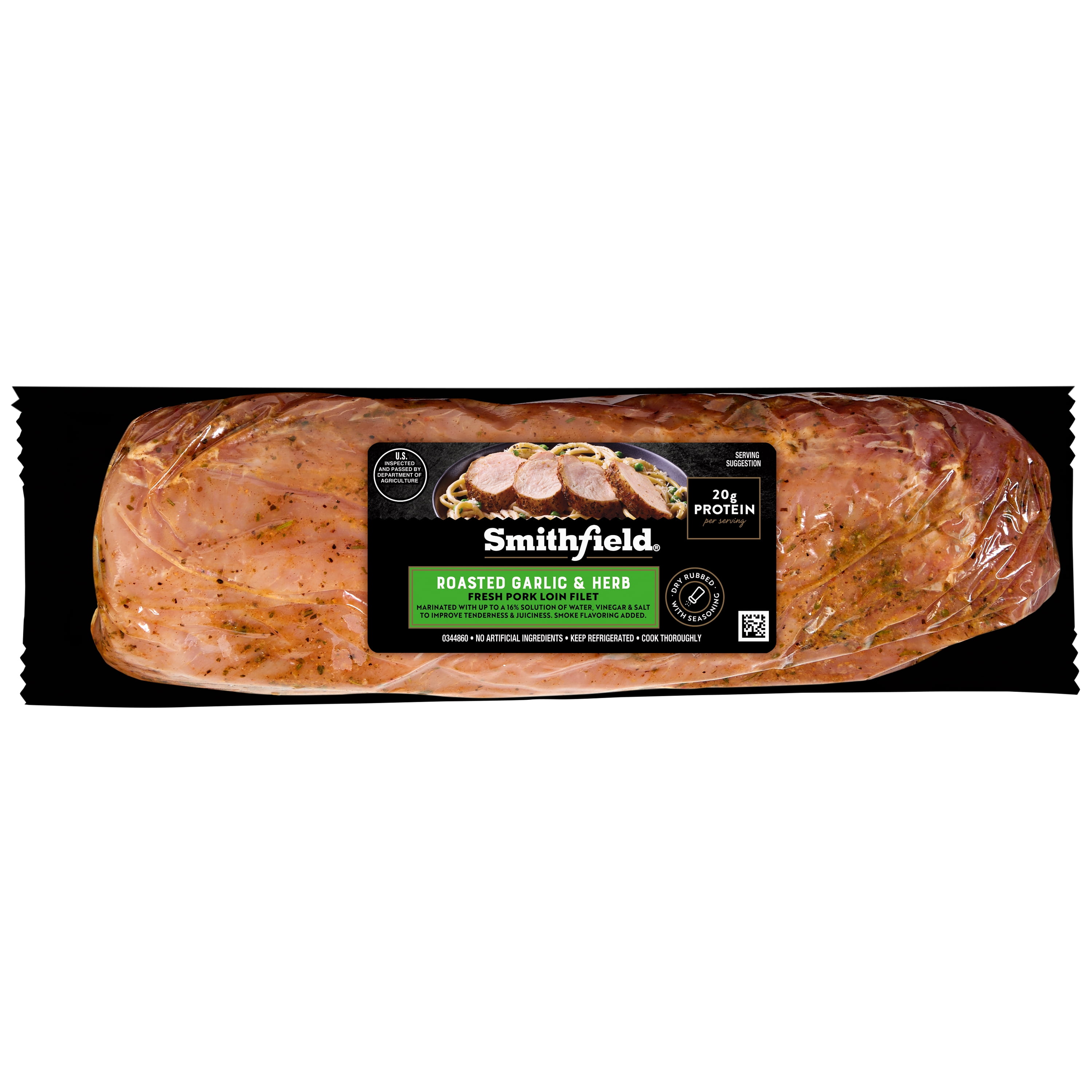 Smithfield Roasted Garlic & Herb Fresh Seasoned Pork Loin Filet, 1.98 - 3lb, 20 Grams of Protein per 4 oz Serving