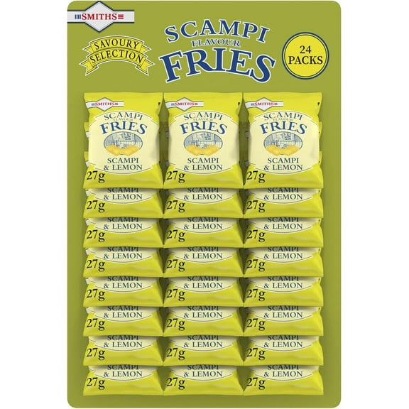 Smiths Scampi Fries Crisps 24 x 27g - 1 Card Classic Pub Snack, Scampi & Lemon Flavour Cereal Snack, Vegetarian Friendly