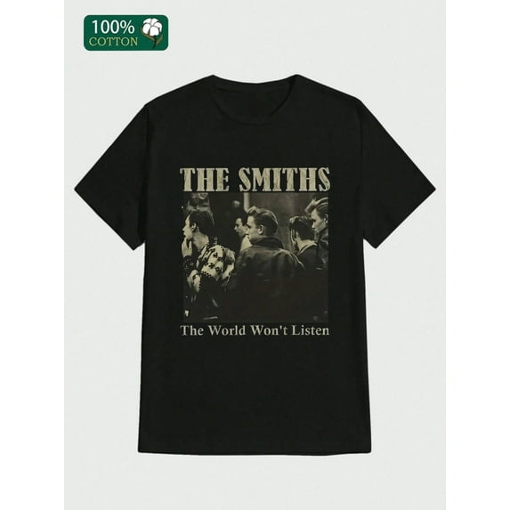 The Smiths The World World Won't Listed T-Shirt Casual Print, Comfortable and Versatile, Letter Pattern Pure Cotton 220g Printed T-shirt 100% Cotton