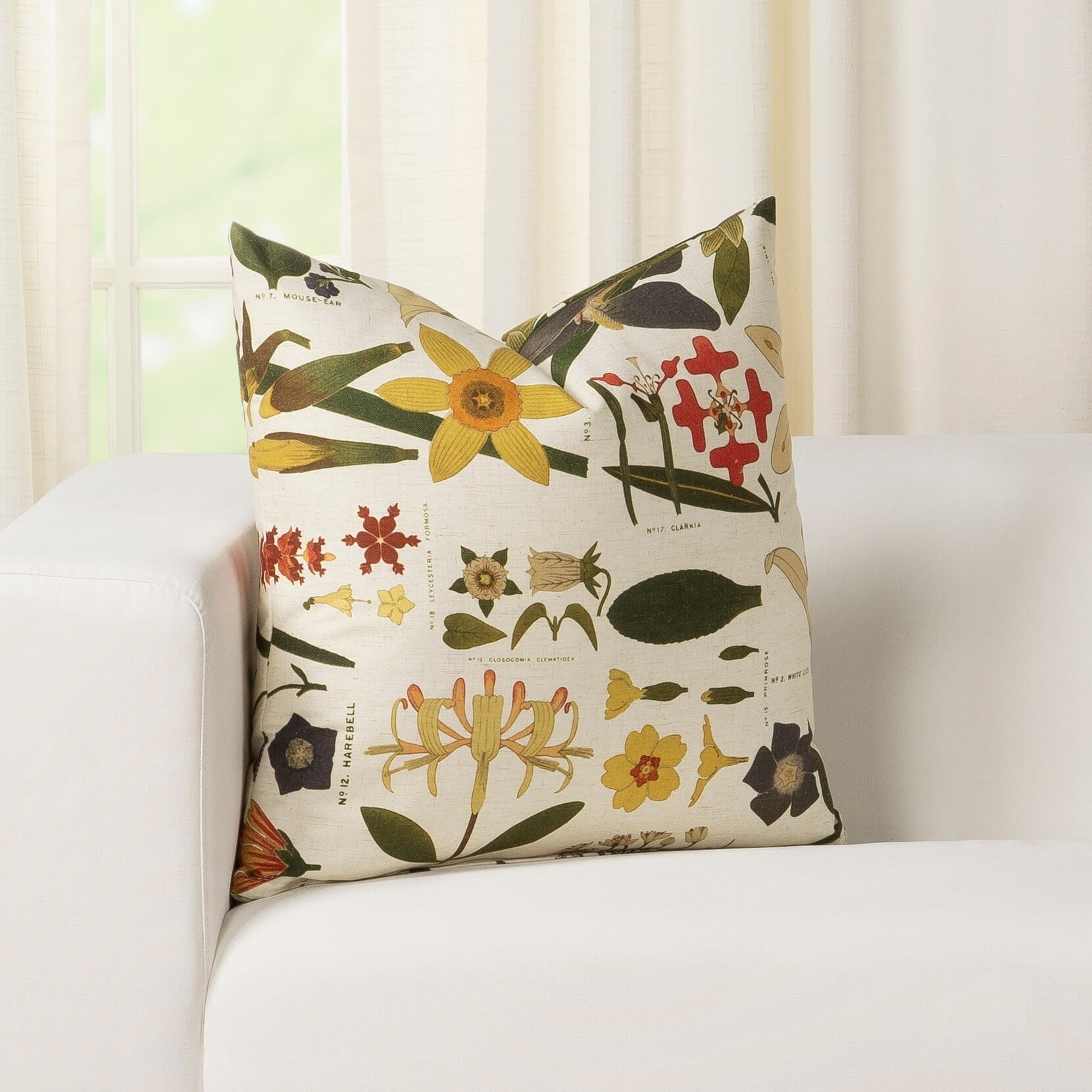 Smithsonian Botanical Floral Print Linen Throw Pillow 16 x 16