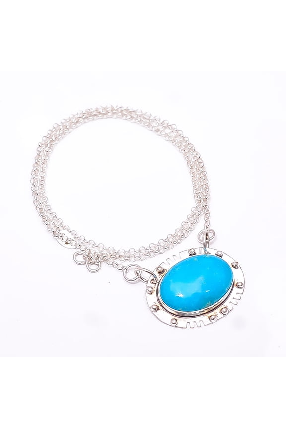 Smithsonite -Colorado 925 Sterling Silver Chain Pendant 19-23", Cyan Smithsonite Necklace CP_9353_368_38