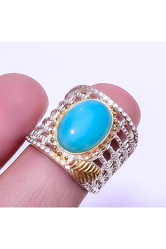 Smithsonite - Kelly Mines 925 Sterling Silver Two Tone Gold Plated Ring s.6.5 T1625, Beautiful Jewelry For Woman & Gi, New Year Sale, Valentin's Day G