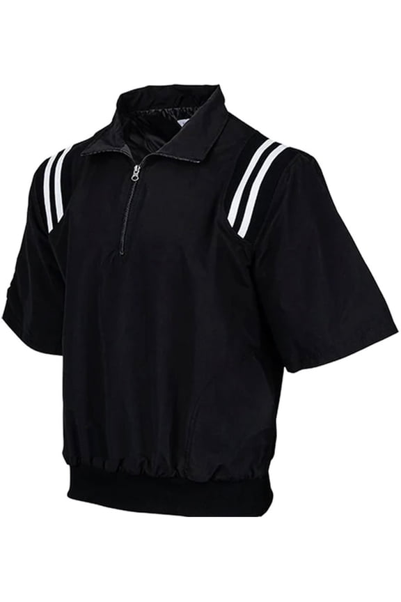 BBS324 Men's Microfiber 1/2 Sleeve Pullover Half Zipper Umpire Jacket (Black/White, X-Large)