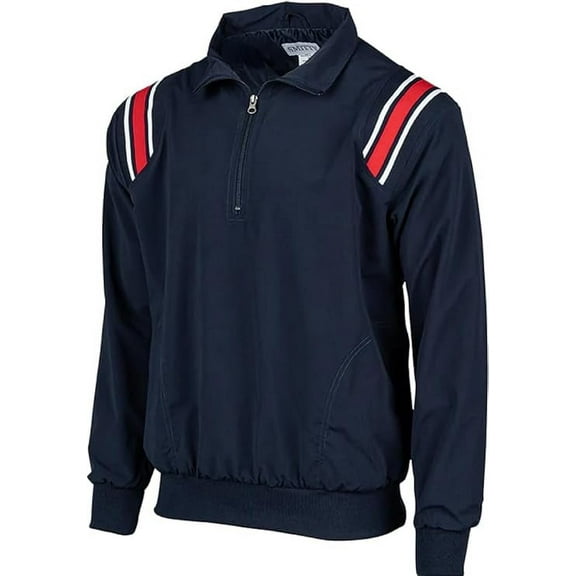 Smitty BBS320 Microfiber Pullover Half Zipper Umpire Jacket (Navy/Red, Large)