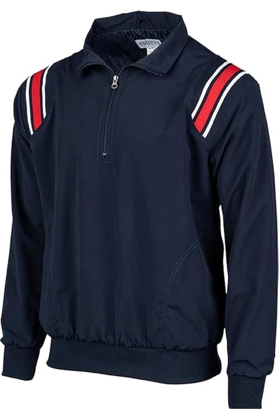 BBS320 Microfiber Pullover Half Zipper Umpire Jacket (Navy/Red, X-Large)