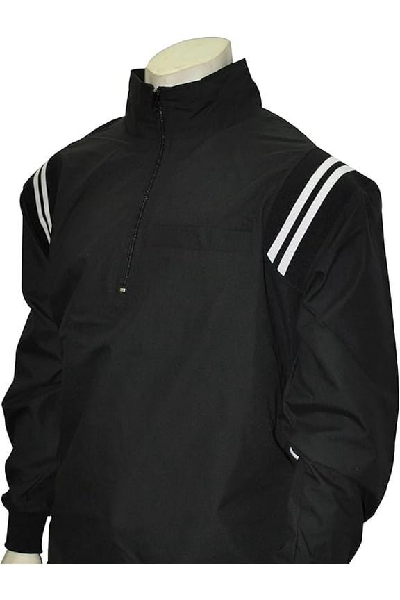 BBS322 Long Sleeve Microfiber Shell Pullover Half Zipper Umpire Jacket with an Open Bottom (Black/White, Large)