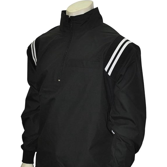 Smitty BBS322 Long Sleeve Microfiber Shell Pullover Half Zipper Umpire Jacket with an Open Bottom (Black/White, Medium)