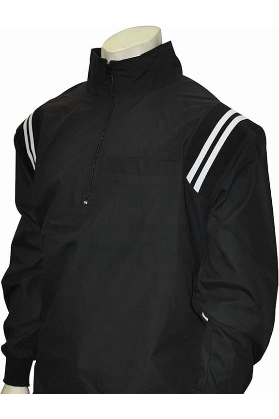 BBS322 Long Sleeve Microfiber Shell Pullover Half Zipper Umpire Jacket with an Open Bottom (Black/White, X-Large)