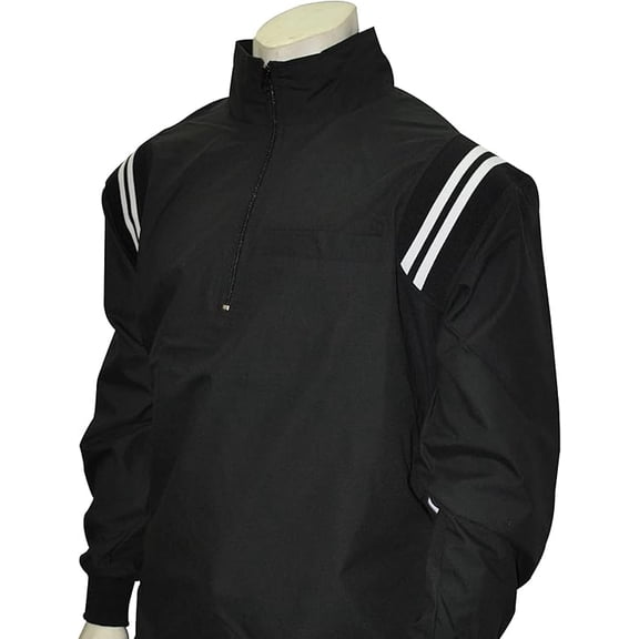 Smitty BBS322 Long Sleeve Microfiber Shell Pullover Half Zipper Umpire Jacket with an Open Bottom (Black/White, XX-Large)