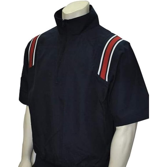 Smitty BBS324 Men's Microfiber 1/2 Sleeve Pullover Half Zipper Umpire Jacket (Navy/Red, Medium)