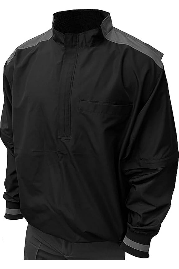 BBS340 MLB Style Half Zip Convertible Umpire Jacket (Black/Charcoal, Large)