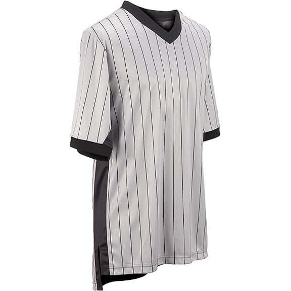 Smitty BKS206 Men's Grey Elite Performance Interlock V-Neck Basketball Referee Shirt with Black Side Panel (Large)