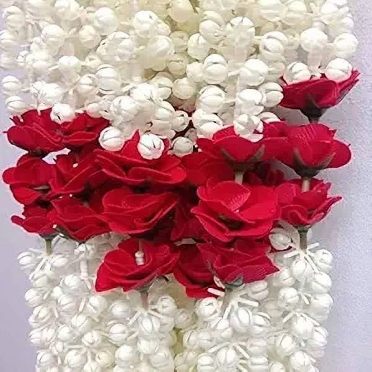 Smizzy Decoration Flowers Garlands | White Mogra Red Rose | Toran Garland String for Home Indian Decoration | Wedding | Pooja