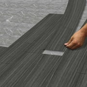 Smke 1Pack Wood Look Peel And Stick Floor Tiles Wood Grain Textured Flooring Waterproof Dark Floor Sticker For Bedroom Living Room Kitchen Rv Basements Self Adhesive Vinyl Plank,Pvc Flooring