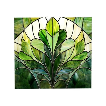 Smke Window Privacy Film 19.7 X 19.7 Inch Non-Adhesive Static Cling Stained Glass Window Film Decorative Double-Sided Floral Window Clings For Home Office Living Room,Green Sector，Cling Film