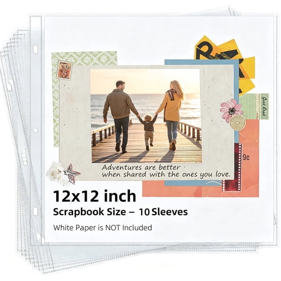 Smlper 10 Pack Scrapbook Refill Pages, Super Heavyweight, Fits 3 Ring Scrapbooking Binders, Standard 12" x 12" Photo Album Refill Pages, Sheet Protectors, Paper Inserts Not Included