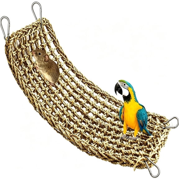 Smlper 16" × 7" Bird Seagrass Mat, Parrot Natural Grass Woven Net Hammock, Parakeet Climbing Rope Ladder Mat, Chew Toys, Cage Accessories for Pigeon, Cockatiel, Conure, Budgie, Cockatoo