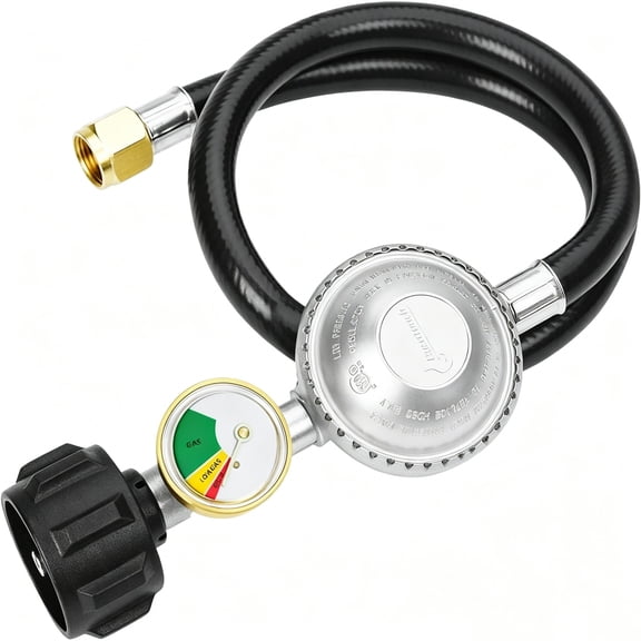 Smlper 2 Feet Propane Hose with Regulator & Gauge, Universal Gas Grill Regulator for 28''/36'' Grill, Propane fire Pit and More, 3/8" Female Flare for Most LP Gas Grills