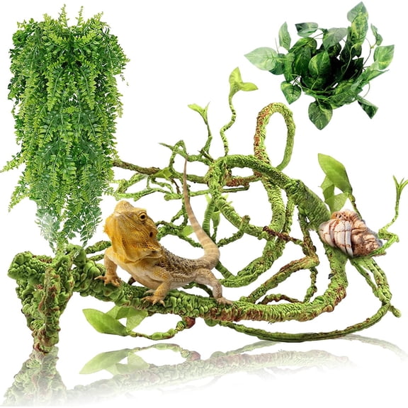 Smlper 3 Pack Reptile Plants Bendable Jungle Climbing Vine Terrarium Branch Flexible Plastic Leaves Hanging Pet Habitat Decoration for Bearded Dragon Lizard Gecko Frog Snake Tank Accessories Decor