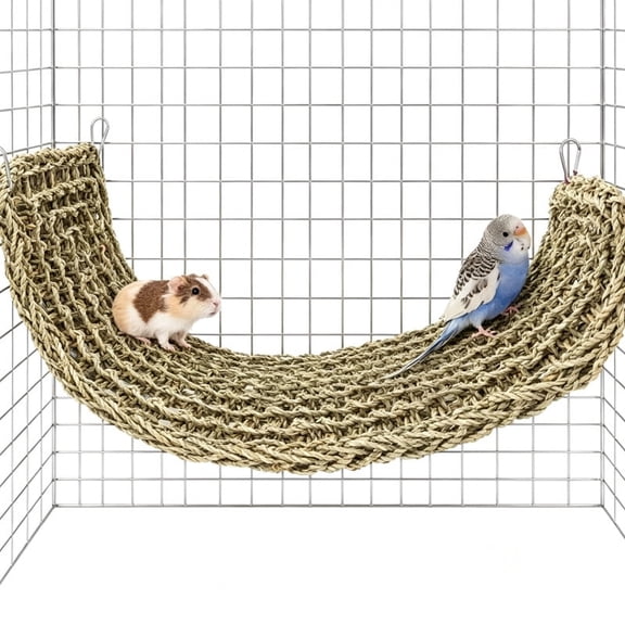 Smlper 30 x 7 In Bird Seagrass Natural Seagrass, Woven Bird Net, Parakeet Climbing Rope Ladder, Hammock Climbing Rope Ladder with Hooks, Chew Toys for Parrots Lovebird Cockatiel Budgie Hamster