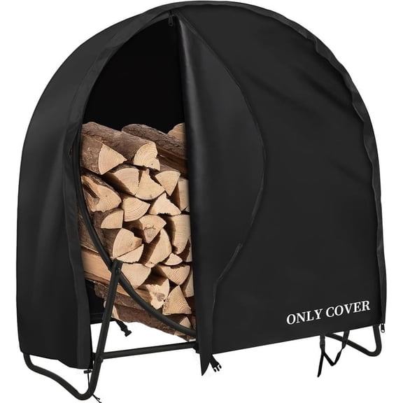 Smlper 40 Inch Firewood Log Hoop Cover, Heavy Duty 420D Oxford Outdoor Waterproof Round Log Rack Cover with Zipper & 2 Windproof Buckle Straps & Drawstring, Round Firewood Rack Cover