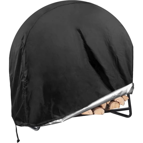Smlper 40 Inch Round Fire Wood Hoop Cover, Outdoor Waterproof Resistant Log Holder Cover, Fit for 30"/ 36"/ 40"Hoop Rack (Black, 40"x 41"x 24")