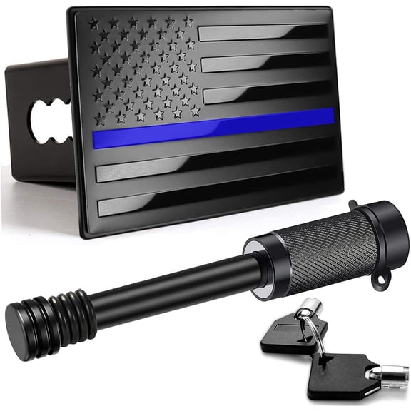 Smlper 5" x 3" Blue American Flag Metal Trailer Hitch Cover for 2 inch Receivers(with 5/8-Inch Pin Diameter Trailer Hitch Lock)