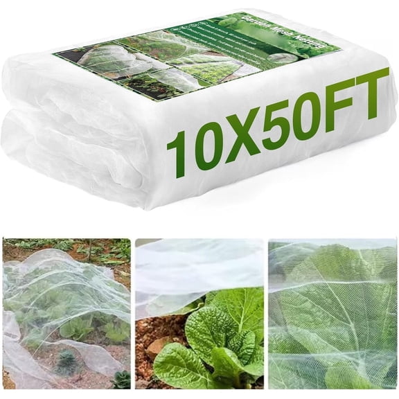 Smlper 50 x 10 FT White Bug Net, Plutput Garden Netting for Against Insects Bird Plant Vegetable Barrier for Against Squirrels, Insects Mesh Netting