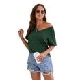 thumbnail image 1 of Smmer Short Rolled Sleeve Tops V Neck Casual Tops Solid T-Shirts for Women, 1 of 9