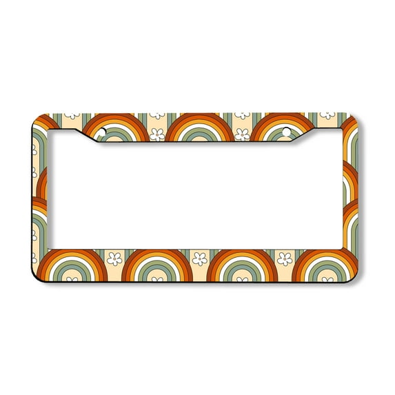 Smoaffly Boho Hippies Rainbow Daisy License Plate Frame License Plate Colorful Stainless Steel Rust-Proof Auto Parts Funny License Plate Cover Decoration with Screwsfor Men Women