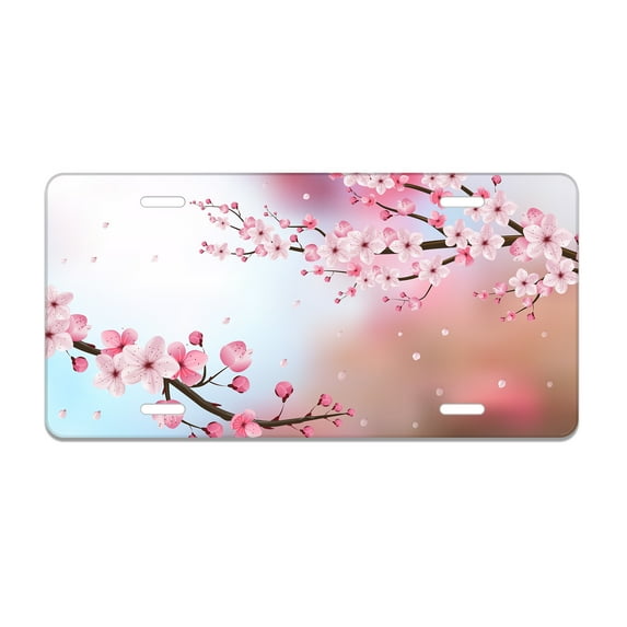Smoaffly Cherry Blossoms License Plate Decorative Car Front License Plates Cover, Vanity Tag, Metal Car Plate, Aluminum Novelty License Plate New Car Gift for Men/Women Car,6 X 12 Inch