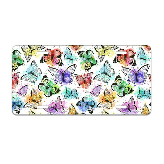 Smoaffly Colorful Butterfly License Plate Decorative Car Front License Plates Cover, Vanity Tag, Metal Car Plate, Aluminum Novelty License Plate New Car Gift for Men/Women/Boy/Girls Car,6 X 12 Inch