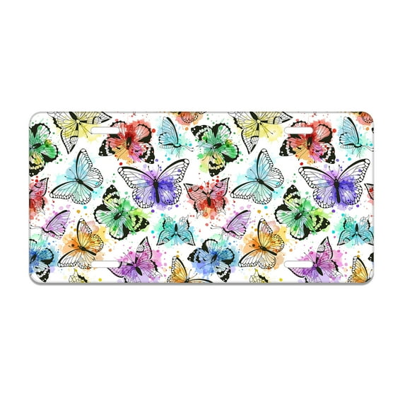Smoaffly Colorful Butterfly License Plate Decorative Car Front License Plates Cover, Vanity Tag, Metal Car Plate, Aluminum Novelty License Plate New Car Gift for Men/Women/Boy/Girls Car,6 X 12 Inch