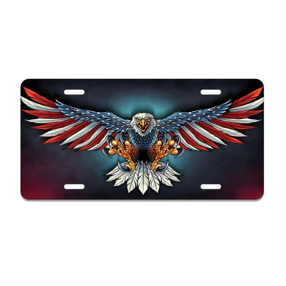 Smoaffly Eagle With Us Flag Wings Spread License Plate Decorative Car Front, Metal Car Plate, License Plate, Vanity Tag, Aluminum Novelty License Plate for Men/Women/Boy/Girls Car 6×12 Inch