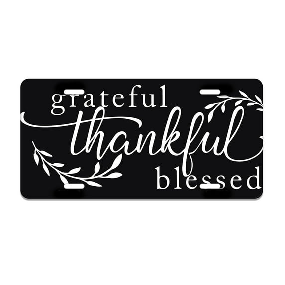 Smoaffly Grateful Thankful Blessed License Plate Decorative Car Front License Plates Cover, Vanity Tag, Metal Car Plate, Aluminum Novelty License Plate New Car Gift for Men/Women,6 X 12 Inch