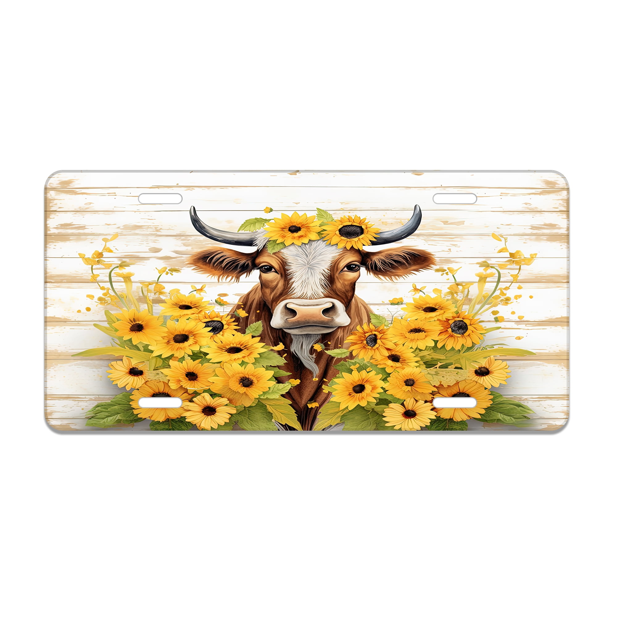 Smoaffly Highland Cow Sunflower License Plate Decorative Car Front License Plates Cover, Vanity