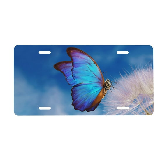 Smoaffly License Plate,Blue Butterfly Flower Decorative Car Front,Metal Car Plate,License Plate,Vanity Tag,Aluminum Noverlty License Plate for Men/Women/Boy/Girls Car 6×12 Inch