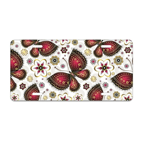 Smoaffly Mandala Red Butterfly License Plate Decorative Car Front, Metal Car Plate, License Plate, Vanity Tag, Aluminum Novelty License Plate for Men/Women/Boy/Girls Car 6×12 Inch