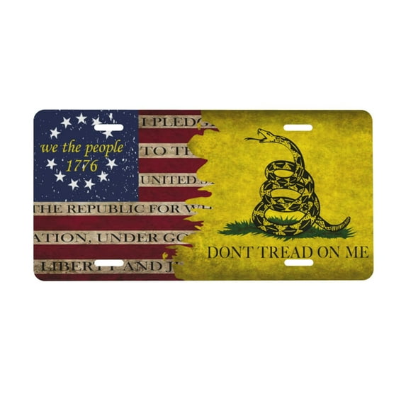Smoaffly Don't Tread On Me License Plate,American Flag Decorative Car Front,Metal Car Plate,License Plate,Vanity Tag,Aluminum Noverlty License Plate for Men/Women/Boy/Girls Car 6×12 Inch