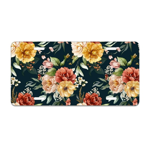 Smoaffly Vintage Pink Flowers Decorative Car Front, Green Leaves Metal Car Plate, License Plate, Vanity Tag, Aluminum Novelty License Plate for Car 6×12 Inch