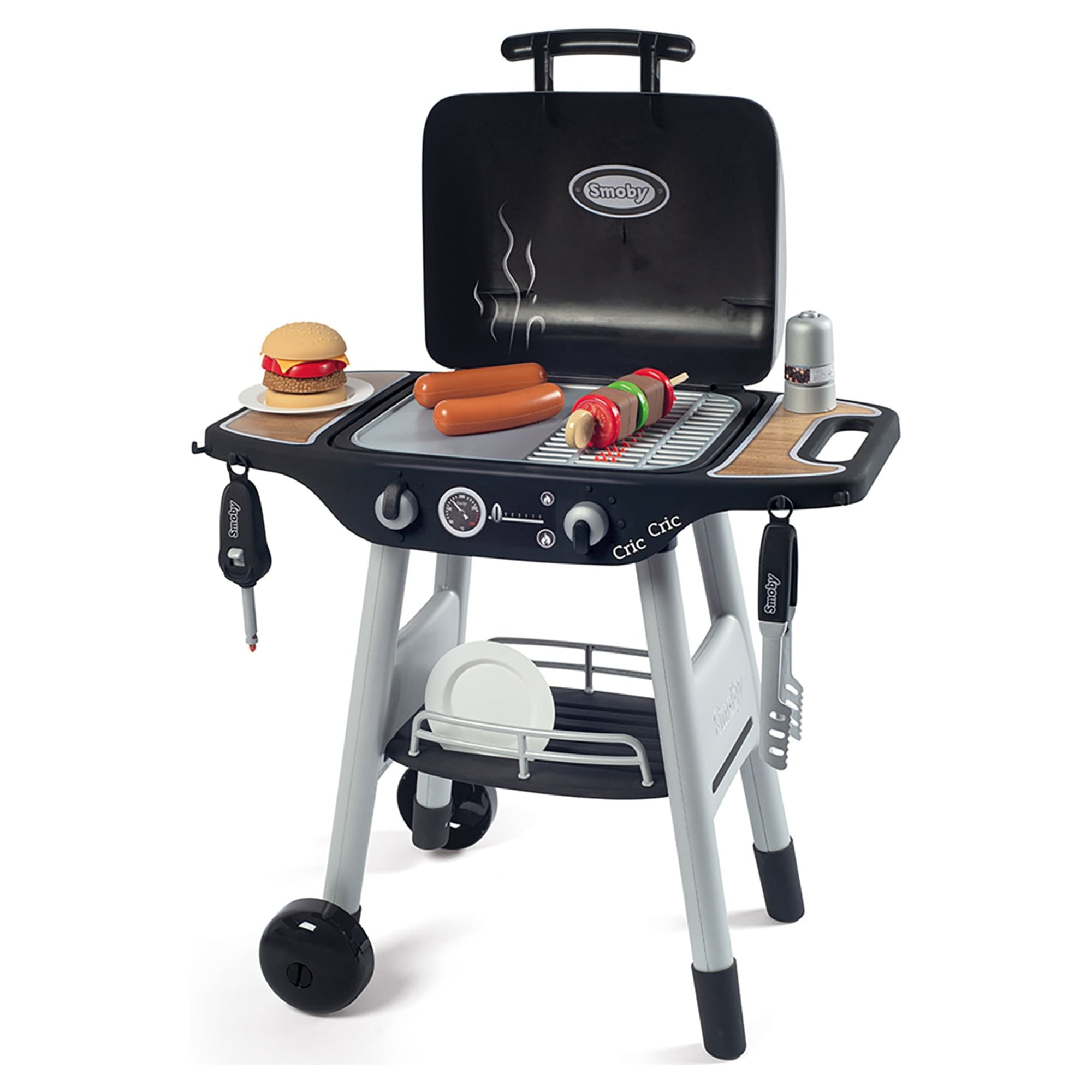 Smoby: BBQ Plancha Grill - Black, 18-Piece Accessory Playset - Realistic Cooking, Turn The Button & See Flames Appear, 19.69x14.57x28.43", Kids Age 3+
